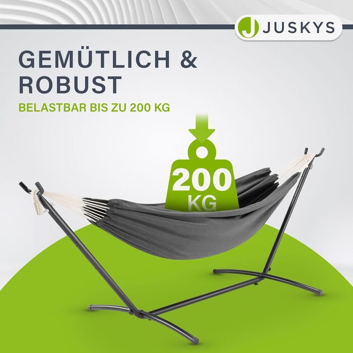 Подвійний гамак Juskys Paya з каркасом, для вулиці та дому, антрацит, до 200 кг