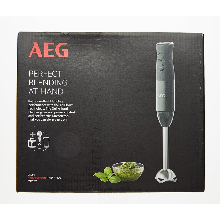 Занурювальний блендер AEG HB4-1-6GG, 2 леза, нержавіюча сталь, аксесуари, BPA-free, 2 швидкості, турбо, для кухні, сірий Modern Granite Grey