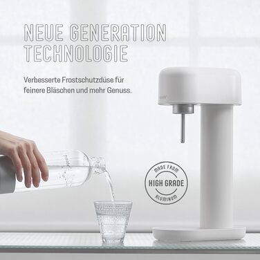 Сифон для газування води Mysoda Ruby 2 з алюмінієвим корпусом та пляшкою 1 л, біло-сріблястий (без циліндра CO2)