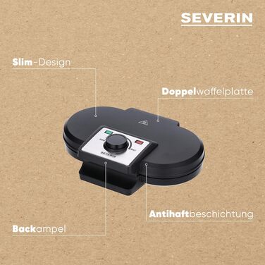 Вафельниця Severin WA 2106 Duo для двох класичних вафель у формі серця, антипригарне покриття, 1200 Вт, чорна