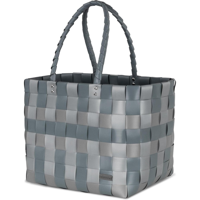 Плетена сумка-шопер normani з пластику, сіра, міцна, вінтажний стиль, 38x25x28 см