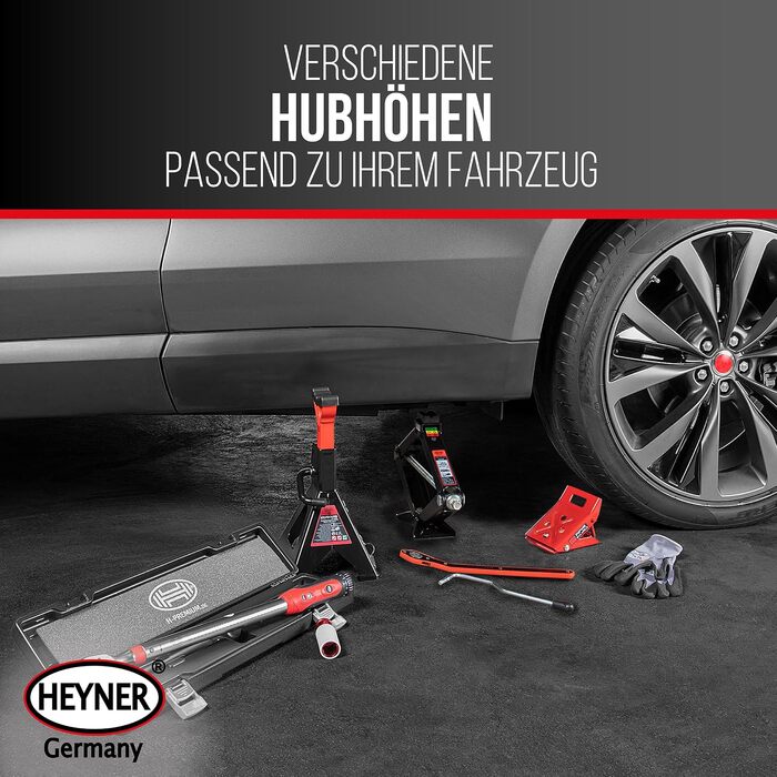 Ножичний домкрат HEYNER на 2 тонни, висота підйому 320-442 мм, сертифікований TÜV