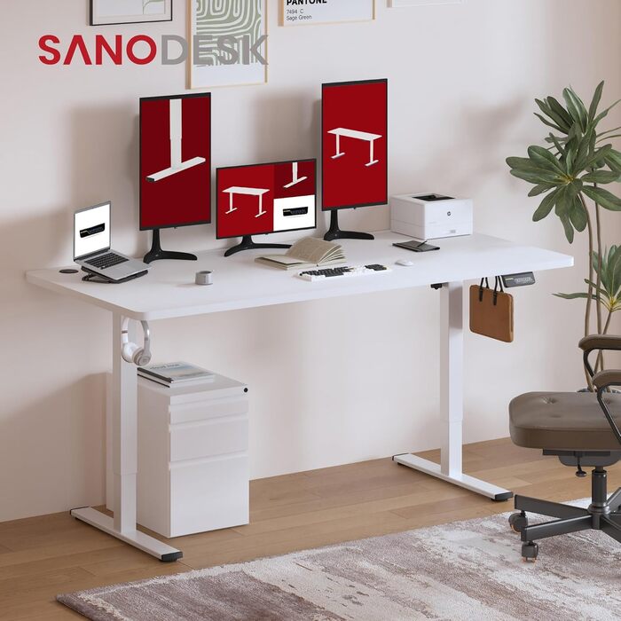 Електричний регульований стіл SANODESK 180x80 см для домашнього офісу, білий, ергономічний комп'ютерний стіл для роботи стоячи й сидячи