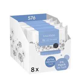 Дитячі вологі серветки LILLYDOO з 99% водою, розмір XXL, 576 шт. (8 пачок по 72 шт.)