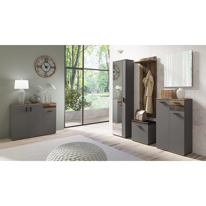 Комод byLIVING Jakob, 3-дверний, з висувною шухлядою, коричневий, стиль старого дерева, антрацит, 110×83,5×35,5 см, тумба для вітальні