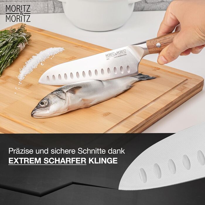 Ніж кухарський Moritz & Moritz 20 см з дамаської сталі 67 шарів - професійний ніж для кухні з ергономічною ручкою з акації