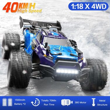 RC Автомобіль YONCHER 18101 1:18 4WD, 40 км/год, для дітей та дорослих, позашляховик, монстр-трак, 2 акумулятори, 70+ хв роботи