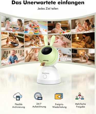 Відеоняня з камерою 1080P HD PTZ 360° та Wi-Fi: монітор для немовлят з додатком, нічним баченням, 4x Zoom, детекцією руху/звуку, двостороннім аудіо, автотрекінгом та сповіщеннями | 8SM