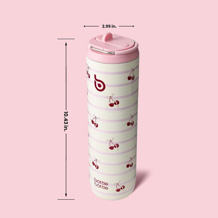 Термопляшка для води BOTTLE BOTTLE 750 мл з трубочкою, кришкою та ручкою — герметична, BPA-free, з подвійними стінками (принт Корова/Happy Cherry), для спорту та фітнесу
