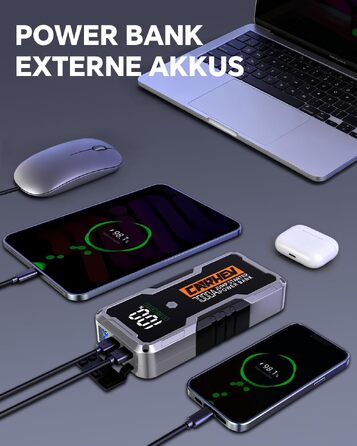 Бустерний пускач CARHEV 7000A для авто 12В (до 10.0L бензин/дизель), Powerbank з QC 3.0 USB та LED-ліхтарем