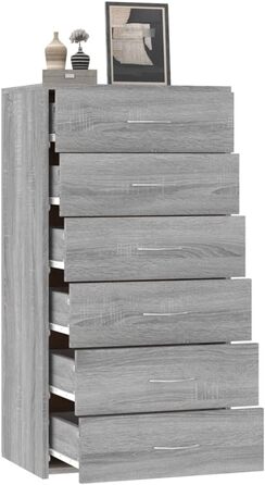 Комод vidaXL з 6 шухлядами, сірий сонома, 50x34x96 см, багатофункціональна шафа з ДСП