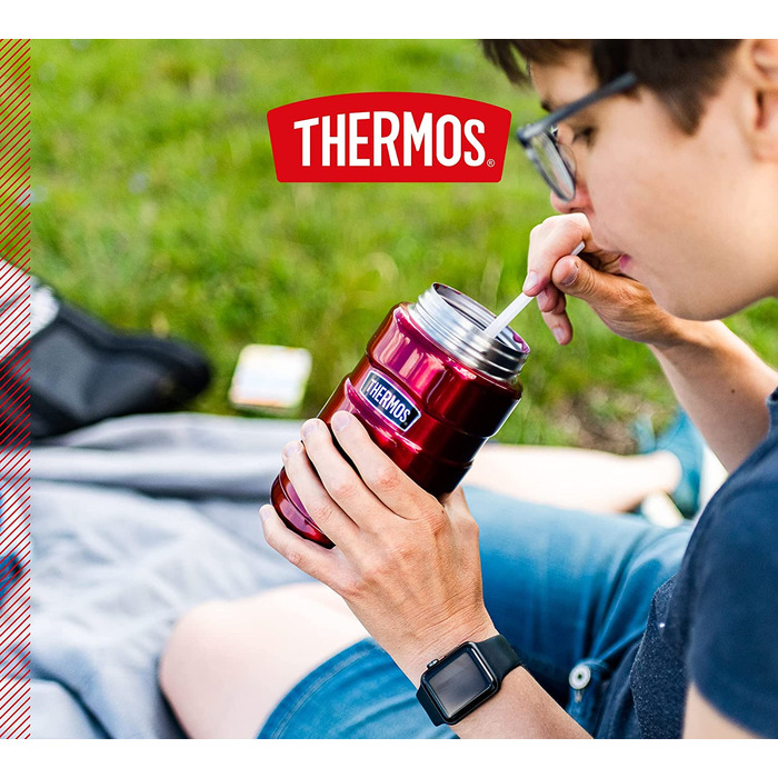 Термос для їжі Thermos Stainless King 710 мл, нержавіюча сталь, червоний, зберігає гаряче 14 годин, холодне 24 години, герметичний, для супу, мюслі, рагу, підходить для посудомийної машини