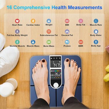 Розумні ваги Healthkeep з Bluetooth, подвійним екраном, ITO-покриттям, вимірюванням 16 параметрів тіла та пульсу, підтримкою додатку для Android/iOS, до 180 кг, сріблясті