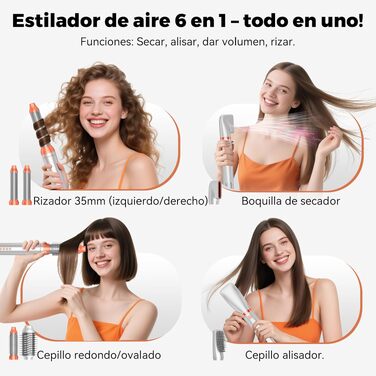 Hairstyler 5-в-1 з ефектом Coandă: Фен-щітка, автоматичний завивач, кругла щітка для об'єму та сушіння (Помаранчевий)