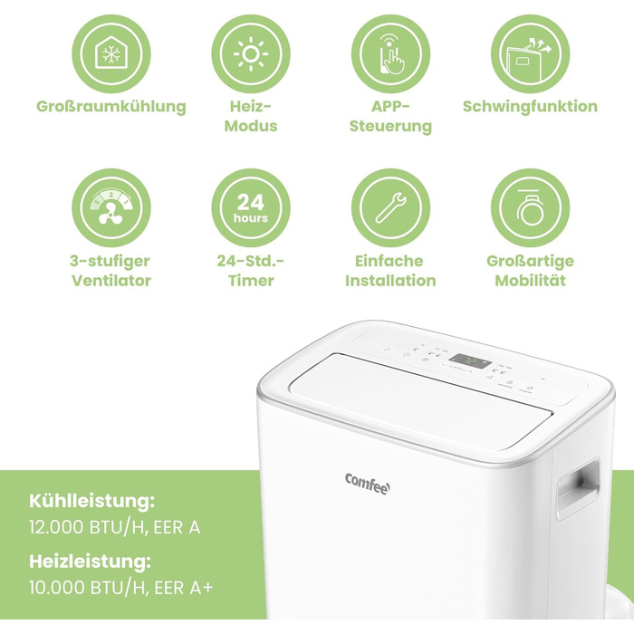 Мобільний кондиціонер Comfee Breezy Cool Pro 2.0 7000 BTU/2.0kW з Wi-Fi, охолодження, вентиляція, осушення - до 68 м³