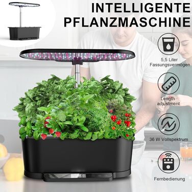Smart Herb Garden: Гідропонна система для вирощування зелені в приміщенні з LED підсвіткою (15 горщиків, 5.5л, чорна)