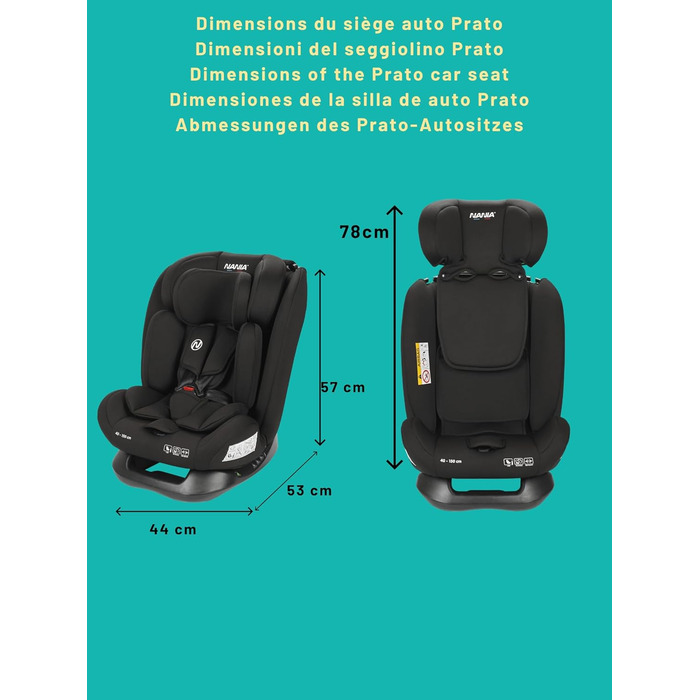 Автокрісло Nania Prato I-Size, 40-150 см, від народження до 12 років, з регульованою підголівником та поперековою підтримкою