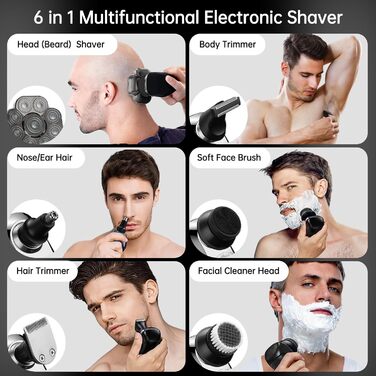 Електрична бритва для гоління голови чоловіча 9D Skull Shaver, водонепроникна IPX7, LCD-дисплей, 6-в-1 з тримером для носа, Type-C зарядка