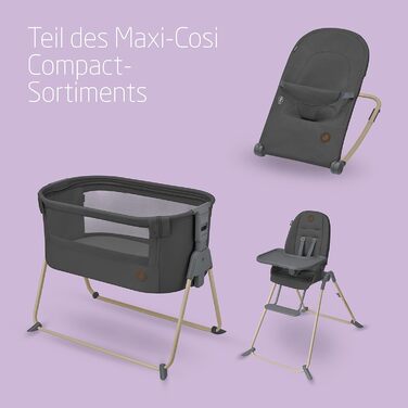 Ліжечко-колиска Maxi-Cosi Tori 2-в-1 для новонароджених, компактне, 0-6 міс., 0-9 кг, 5 рівнів висоти, сітка, колір графіт
