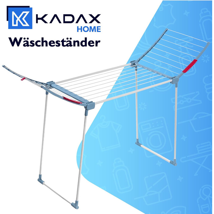 Сушарка для білизни KADAX з нержавіючої сталі, 18 м, розкладна, для постільної білизни, з нековзкими ніжками, біло-синя
