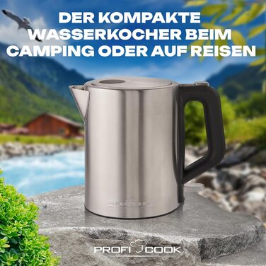 Електрочайник ProfiCook 1 л, нержавійка, 2200 Вт, компактний, BPA-free, одноручне керування, індикатор рівня води, модель PC-WKS 1106