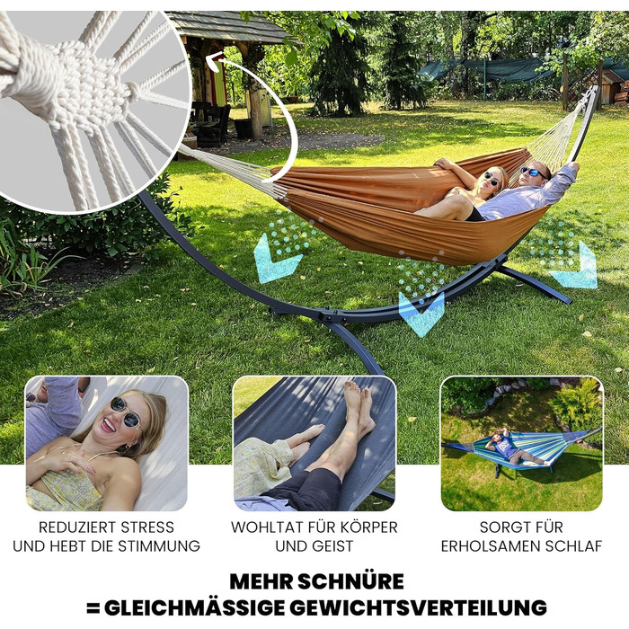 Гамак подвійний Potenza Outdoor з металевим каркасом для 2 осіб, бавовна, 220x160 см, до 200 кг, графіт