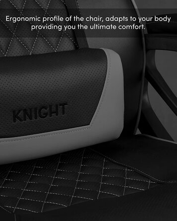 Ігрове крісло SENSE7 Knight, ергономічне, PU-шкіра, регульовані підлокітники, лордозна підтримка, офісний комп'ютерний стілець до 120 кг, чорний-сірий