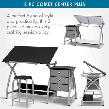Набір стіл для малювання та стілець SD Studio Designs Comet Center Plus з регульованою стільницею та місцем для зберігання, сталь, сріблястий/чорний, 50x60x75 см