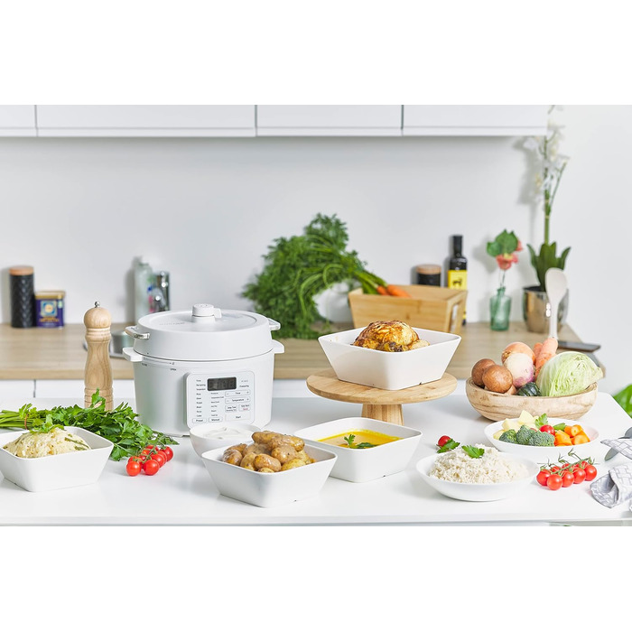 Мультиварка Woozoo 12-в-1 з функціями скороварки, рисоварки, пароварки, для швидкого та повільного приготування, 6 ручних режимів, біла