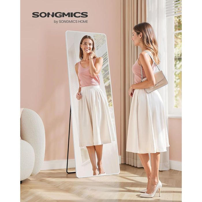 Дзеркало в повний зріст SONGMICS 160x50 см, прямокутне, з алюмінієвою рамою, скло, для спальні, вітальні, передпокою - LFM030B01 (матово-біле)