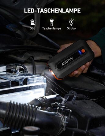 Powerbank AstroAI B8 для автомобіля: пускова станція, 7.0L бензин/5.5L дизель, LED, QC 3.0 USB, 12V