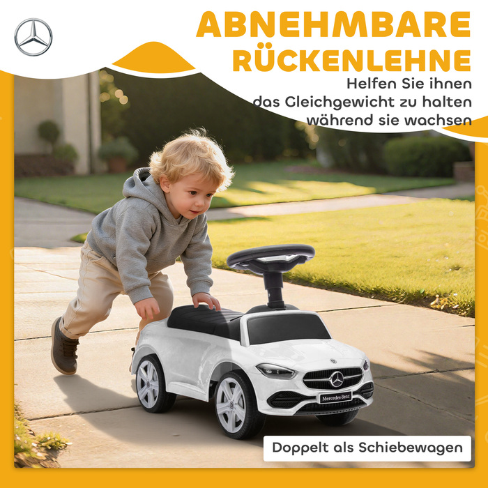 Дитячий електромобіль Mercedes-Benz C-Class з клаксоном, звуками двигуна, місцем для зберігання речей, для дітей 18-36 місяців, білий