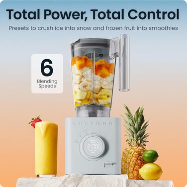 Блендер стаціонарний Chefman Obliterator 1.2л, 1380 Вт, для смузі, льоду, горіхів, з нержавіючою сталлю, Автоматичний режим, з контейнером 600 мл для подорожей, сірий бетоновий