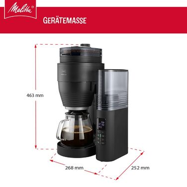 Кавоварка Melitta AromaFresh X з млинком, фільтр-кавоварка з скляним глечиком і захистом від капання, до 10 чашок, чорна/срібляста