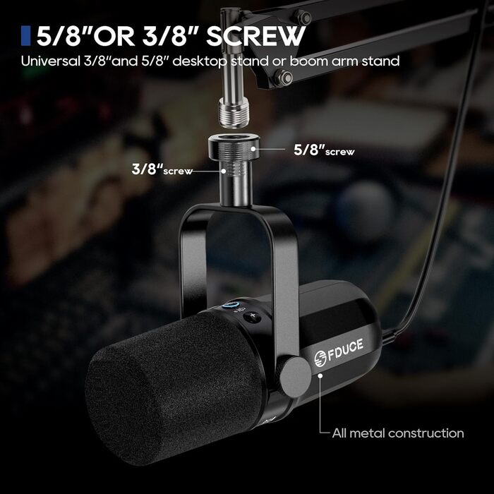 Динамічний мікрофон FDUCE SL40+ для подкастів, USB/XLR, набір для геймінгу та стримінгу з кронштейном, вихід для навушників, кнопка вимкнення звуку, регулятор гучності