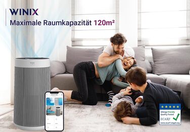 Очищувач повітря Winix T800 з HEPA-фільтром, керуванням через Alexa та додаток, для площі до 120м², CADR 390 м³/год, від алергенів, пилу та шерсті тварин