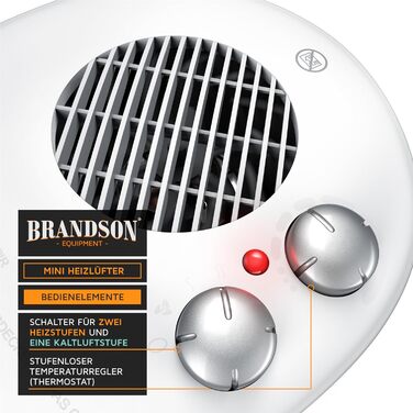 Енергозберігаючий тепловентилятор Brandson для ванної, 2000 Вт, 3 режими, з термостатом, захист від перегріву, автоматичне вимкнення, тихий, енергоефективний