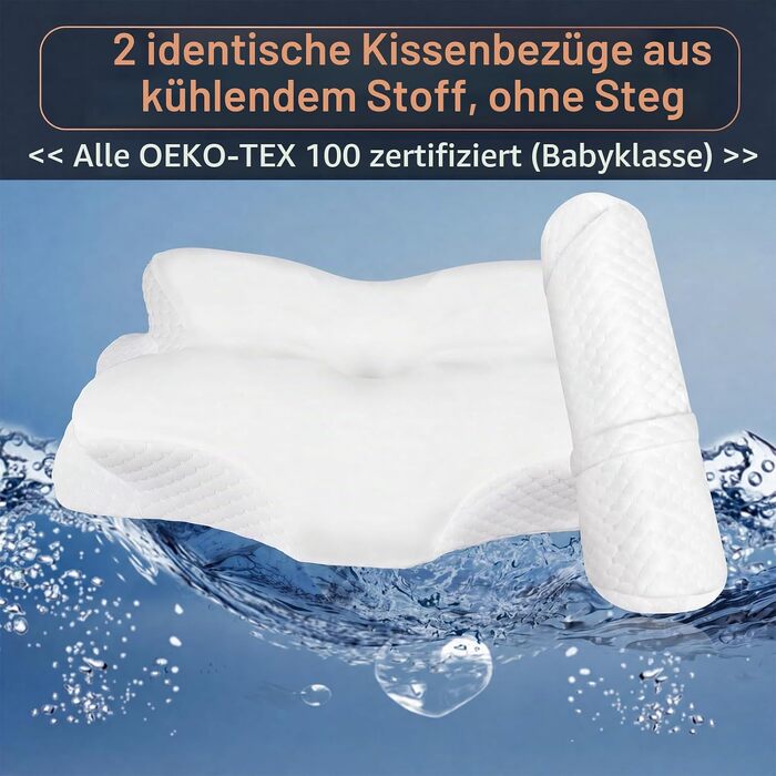 Ортопедична подушка для шиї з ефектом пам'яті Memory Foam, щільність 50D, сіро-біла
