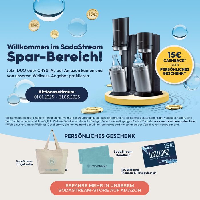 Сифон для води SodaStream Duo Family Pack: з CO2-циліндром, 2 скляними та 2 пластиковими пляшками по 1л (придатні для ПММ), білий, висота 44 см