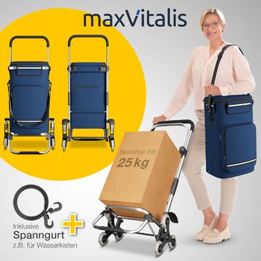 Сходовий візок для покупок maxVitalis з ізотермічним відділенням, складаний, регульований, з рефлекторами, знімна сумка 43 л, колір синій