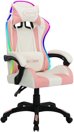 Ігрове крісло vidaXL з RGB LED, регульоване, рожево-чорне, екошкіра, офісне, спортивне, ергономічне