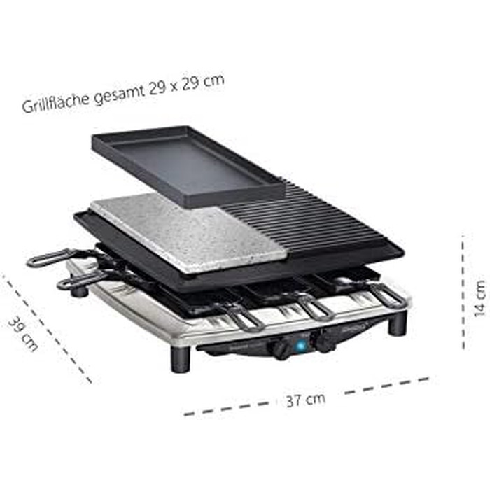 Мультигриль 3в1 Steba RC 4 plus deluxe: раклет, гриль та гарячий камінь, 1.5 кВт, нержавіюча сталь/чорний