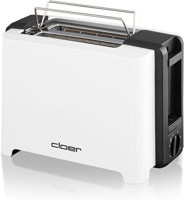 Тостер Cloer 3531 для 2 XXL тостів, 750-900 Вт, з функцією перевірки тосту, підставкою для булочок, розморожуванням, додатковим підйомом, білий