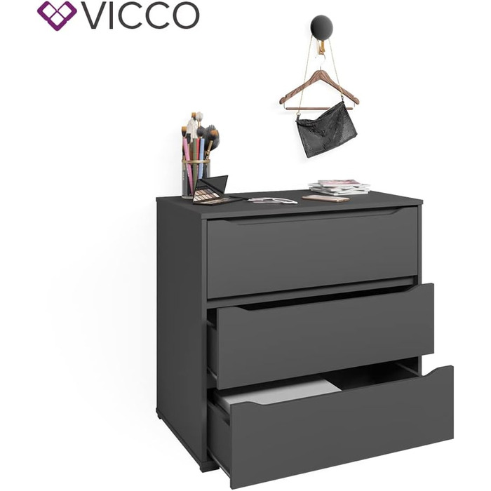 Комод Vicco Ruben антрацитовий 80x78 см з 3 шухлядами, ДСП