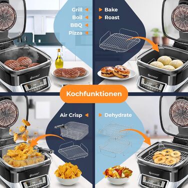 Мультиварка KESSER® 8л з фритюрницею, 16 програм, срібна: приготування на грилі, випікання, тушкування, приготування на пару, підтримка тепла, рисоварка, функція йогурту