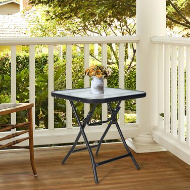 Складаний садовий стіл COSTWAY з гартованого скла, квадратний балконний стіл, стійкий до погодних умов, 46,5x46,5x42 см