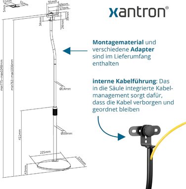 Набір універсальних підставок для колонок Xantron (2 шт.), регульована висота до 103 см, протиковзні стійки з прихованим кабелем та адаптерами, ECO-SS05