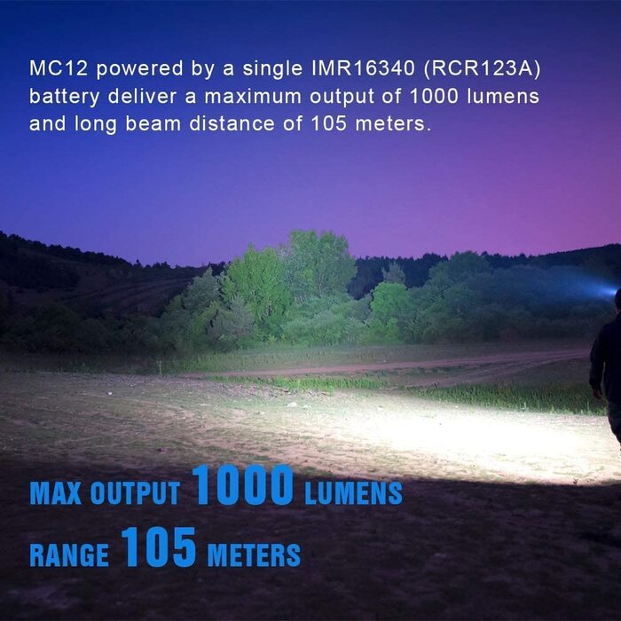Ліхтарик TrustFire MC12 Mini LED, 1000 Люмен, акумулятор 16340, магнітна USB зарядка, без налобного ременя, чорний