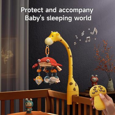 Мобіль для ліжечка TUMAMA Mobile Baby з музикою та світлом, обертається та знімається, музична іграшка для ліжечка для дітей 0-12 місяців, змінює колір