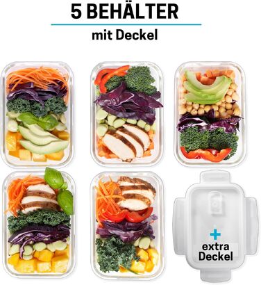 Скляні контейнери для їжі Igluu Meal Prep, прямокутні (набір 5 шт. + запасна кришка), 840 мл